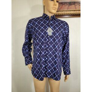 Luchiano Visconti Mens Shirt Size M Black Navy Diamond Print Cotton Shirt (40)